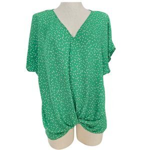 West Kei Boho Green Polka Dot Tie Waist Relaxed Fit Top Blouse Size XL Casual